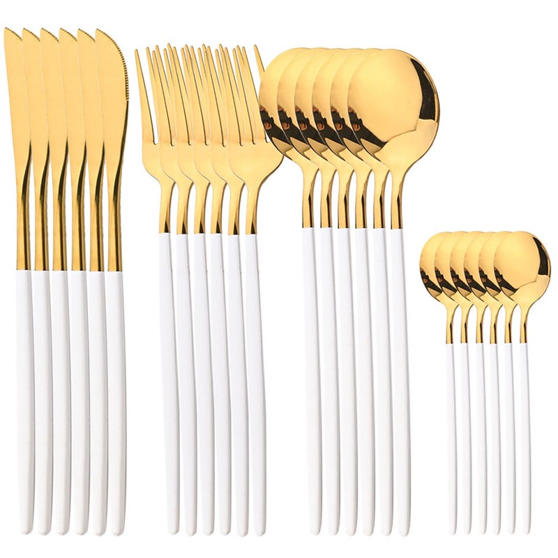 Pink Silvery Stainless Steel Cutlery Set 24 Piece Dinnerware With Knife Fork And Spoon Dishwasher Safe Western Style Tableware For Home Kitchen - Image 2