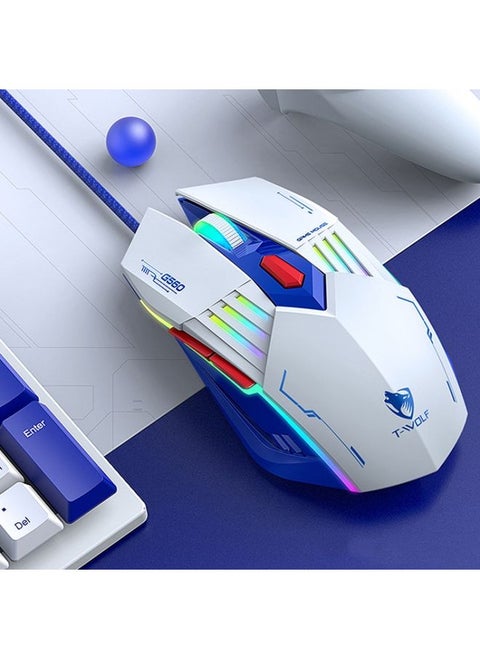 T-WOLF G560 6-keys Cool Breathing Light Gaming Wired Mouse Mechanical Office Silent Mouse(Blue)