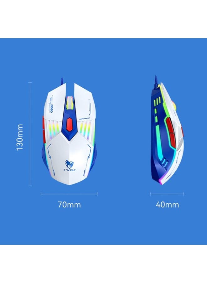 T-WOLF G560 6-keys Cool Breathing Light Gaming Wired Mouse Mechanical Office Silent Mouse(Blue)