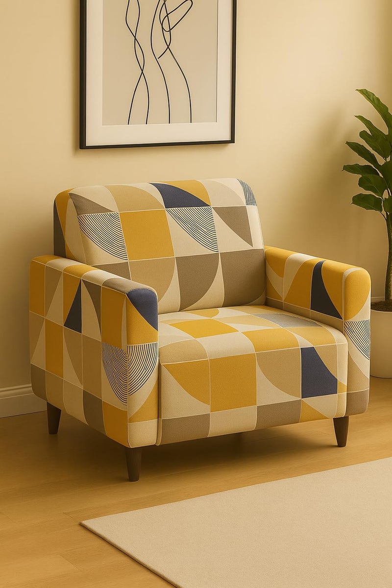KINGLY Yellow Beige Modern Geometric Print Sofa Cover 4 Seater Sofa Cover 4 Seater Fully Covered Elastic Stretchable Universal Fit Washable Anti-Slip Sofa Protector for Stylish Homes - Image 3
