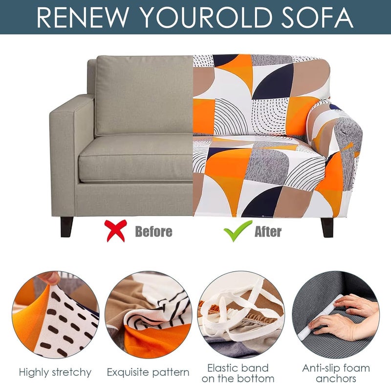 KINGLY Yellow Beige Modern Geometric Print Sofa Cover 4 Seater Sofa Cover 4 Seater Fully Covered Elastic Stretchable Universal Fit Washable Anti-Slip Sofa Protector for Stylish Homes - Image 4