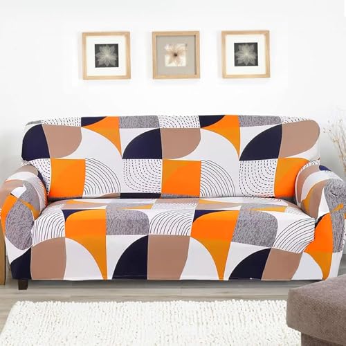KINGLY Yellow Beige Modern Geometric Print Sofa Cover 4 Seater Sofa Cover 4 Seater Fully Covered Elastic Stretchable Universal Fit Washable Anti-Slip Sofa Protector for Stylish Homes - Image 5