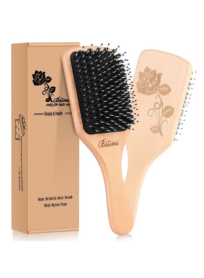 Bsisme Hair Brushboar Bristle Hairbrush With Detangling Pins Wooden Paddle Detangler Hairbrush For Women Men Reduce Frizz Dry Restore Natural Shine - Image 1