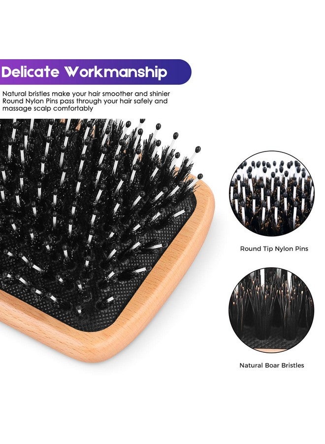 Bsisme Hair Brushboar Bristle Hairbrush With Detangling Pins Wooden Paddle Detangler Hairbrush For Women Men Reduce Frizz Dry Restore Natural Shine - Image 3