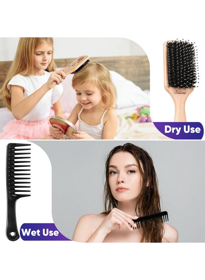 Bsisme Hair Brushboar Bristle Hairbrush With Detangling Pins Wooden Paddle Detangler Hairbrush For Women Men Reduce Frizz Dry Restore Natural Shine - Image 5