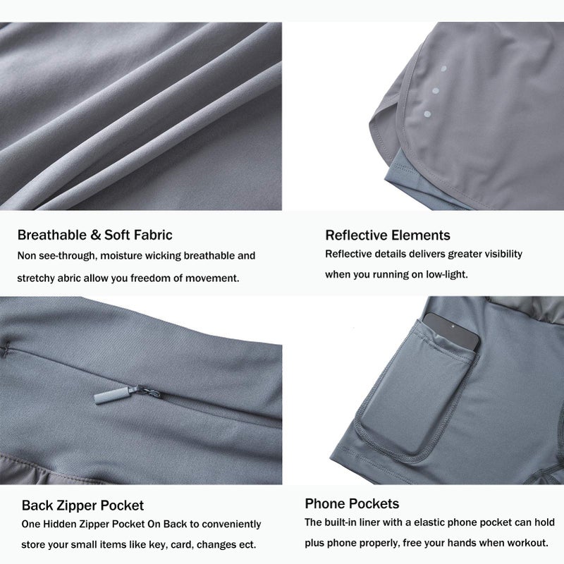 Ksmien Women's 2 in 1 Running Shorts - Lightweight Athletic Workout Gym Yoga Shorts Liner with Phone Pockets - Image 3