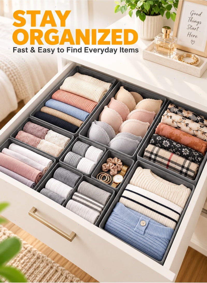 Topyich 12 Pack Clothes Drawer Organizer, Grey Fabric Dresser Storage Bins, Closet & Nursery Organizer for Underwear, Socks, Baby Clothes & Accessories - Image 4