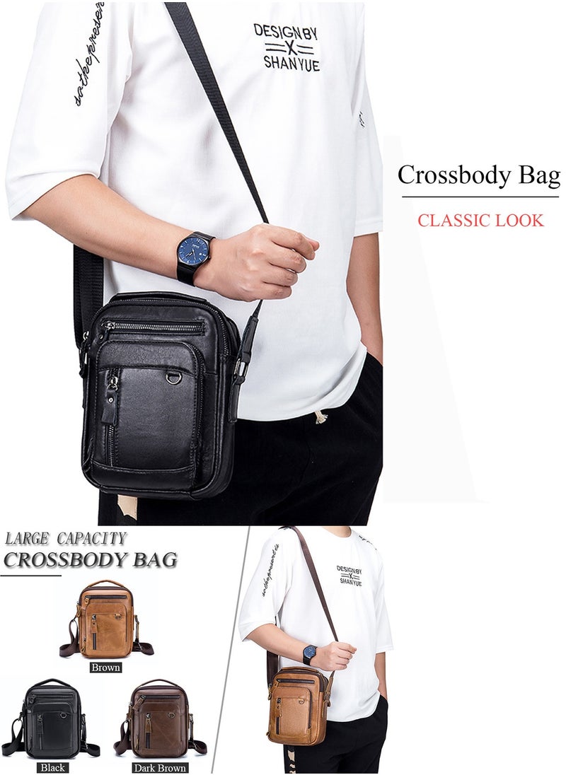 Qiccijoo Qiccijoo Small Crossbody Bag Genuine Leather Messenger Bag for Men and Women Mini Shoulder Bag Sling Bag Travel Bag for Business Office School Satchel Bags Purse with Credit Card Slots(Black)  - Image 2
