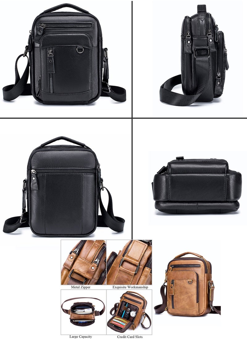 Qiccijoo Qiccijoo Small Crossbody Bag Genuine Leather Messenger Bag for Men and Women Mini Shoulder Bag Sling Bag Travel Bag for Business Office School Satchel Bags Purse with Credit Card Slots(Black)  - Image 4