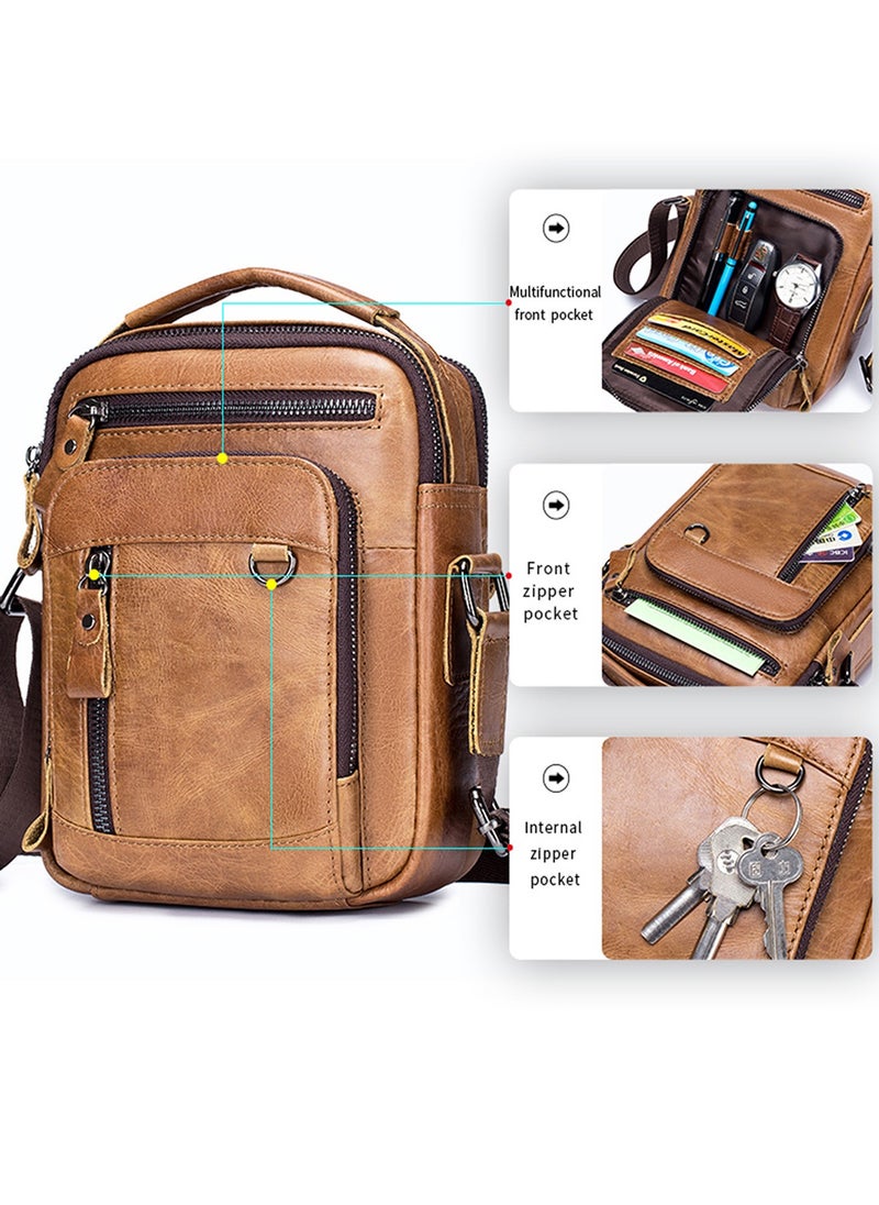 Qiccijoo Qiccijoo Small Crossbody Bag Genuine Leather Messenger Bag for Men and Women Mini Shoulder Bag Sling Bag Travel Bag for Business Office School Satchel Bags Purse with Credit Card Slots(Black)  - Image 5