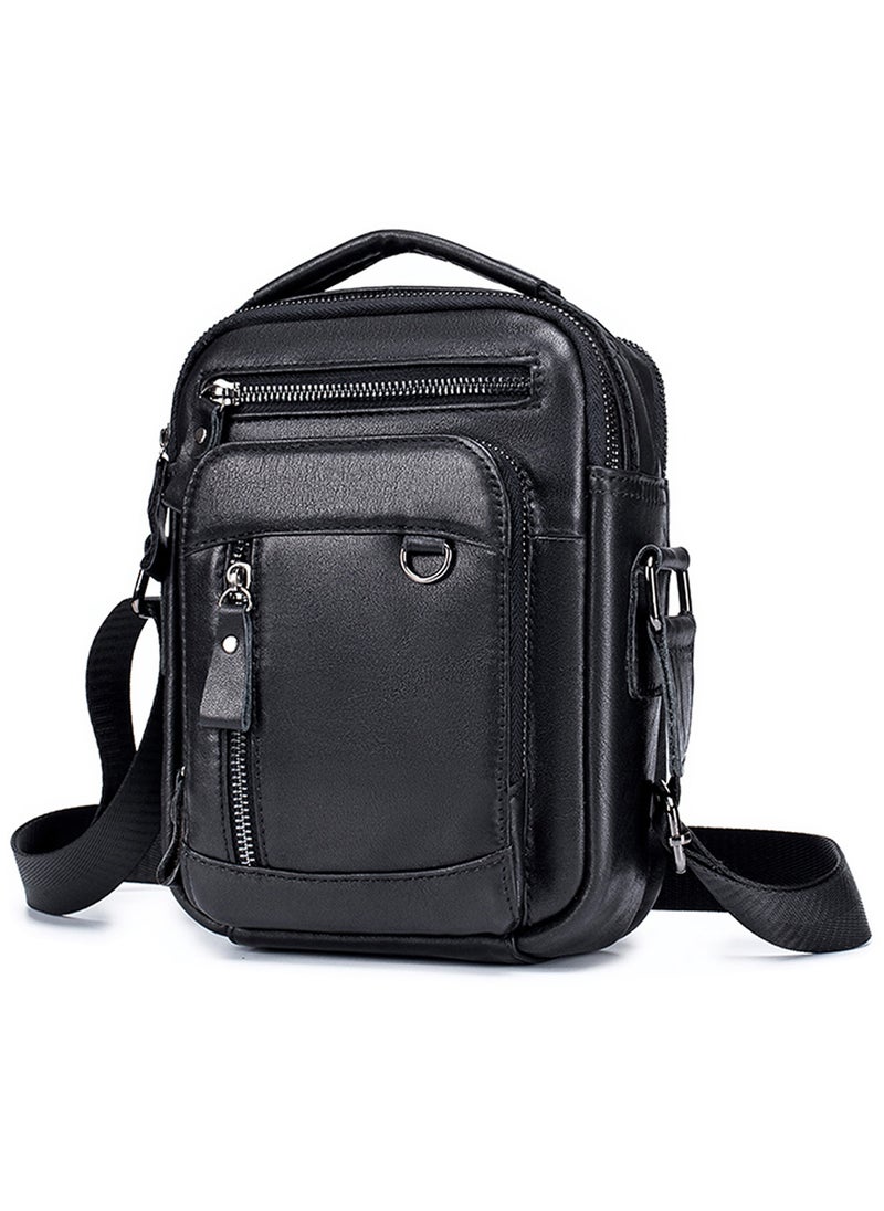 Qiccijoo Qiccijoo Small Crossbody Bag Genuine Leather Messenger Bag for Men and Women Mini Shoulder Bag Sling Bag Travel Bag for Business Office School Satchel Bags Purse with Credit Card Slots(Black)  - Image 1