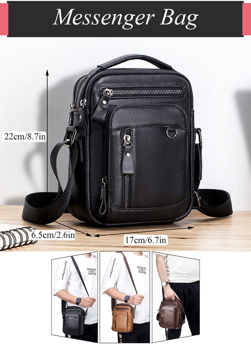 Qiccijoo Qiccijoo Small Crossbody Bag Genuine Leather Messenger Bag for Men and Women Mini Shoulder Bag Sling Bag Travel Bag for Business Office School Satchel Bags Purse with Credit Card Slots(Black)  - Image 3