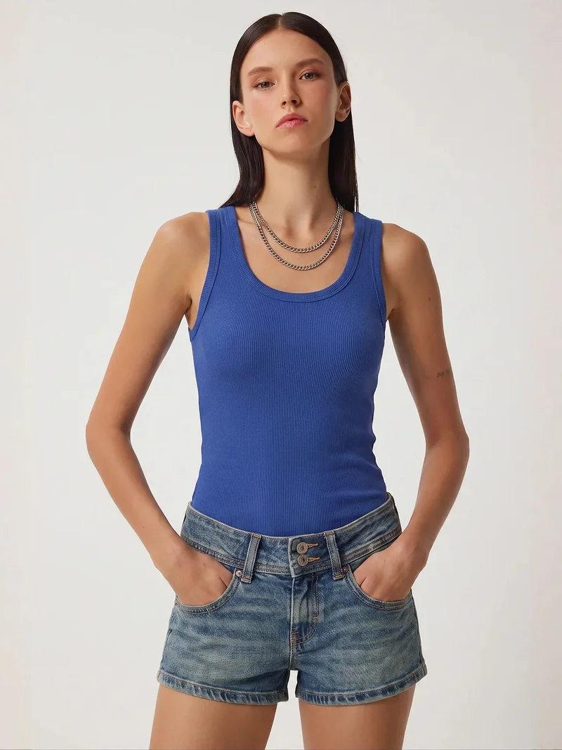 Happiness İstanbul ISTANBUL Fitted Cotton U Collar Tank Top