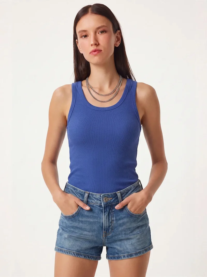 Happiness İstanbul ISTANBUL Fitted Cotton U Collar Tank Top
