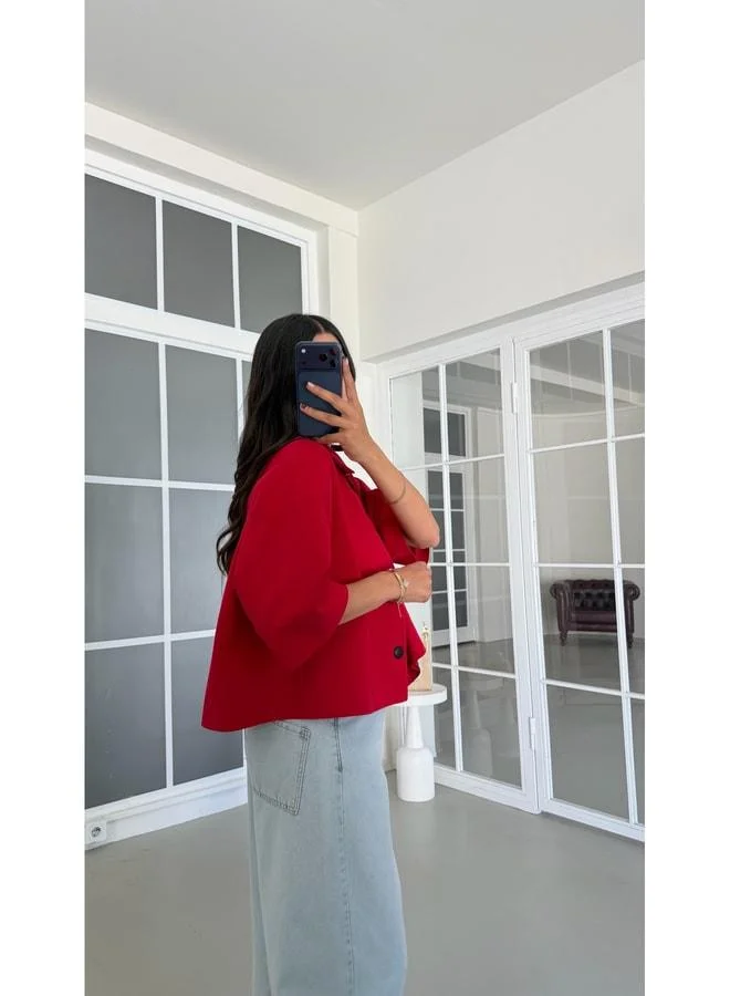 Gaus Red Half-Sleeve Design Buttoned Trench Coat GAUS-01993.
