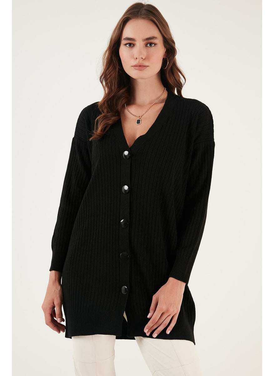 Lela V Neck Buttoned Long Knitted Cardigan Women's Cardigan 4616040Y  - Image 3