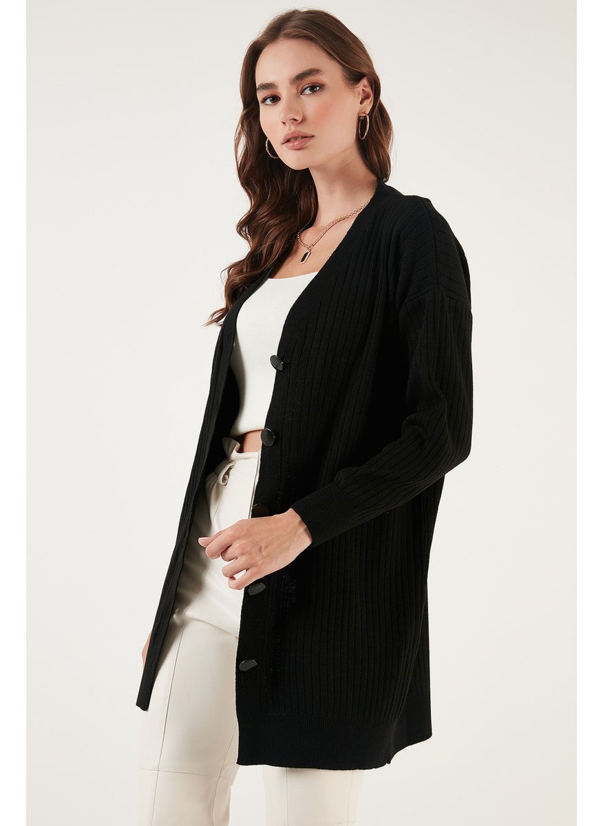 Lela V Neck Buttoned Long Knitted Cardigan Women's Cardigan 4616040Y  - Image 2
