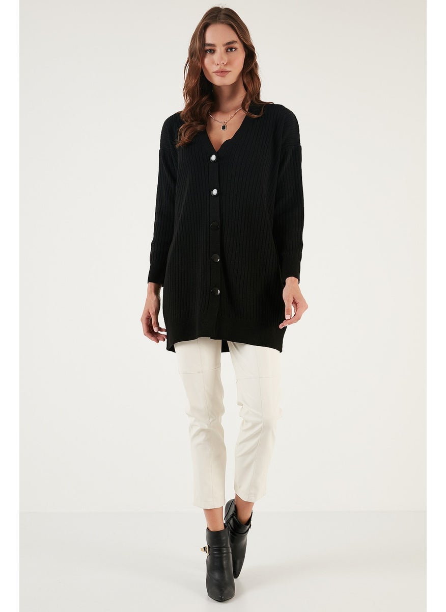 Lela V Neck Buttoned Long Knitted Cardigan Women's Cardigan 4616040Y  - Image 5