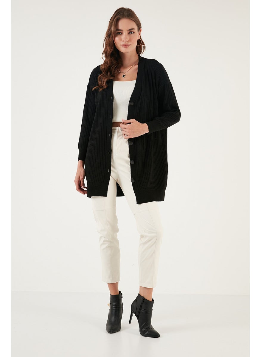 Lela V Neck Buttoned Long Knitted Cardigan Women's Cardigan 4616040Y  - Image 4