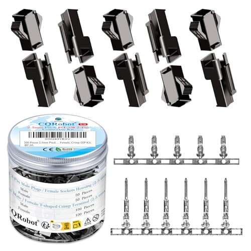 CQRobot JST SM 2.5 mm Pitch 2-Pin Electronic Connector IC Male Plugs, Female Sockets Housing and Male/Female T-Shaped Crimp Terminal Kit. 50 Sets/300 Pieces Wire-Wire Adapter Cable Assembly. - Image 1
