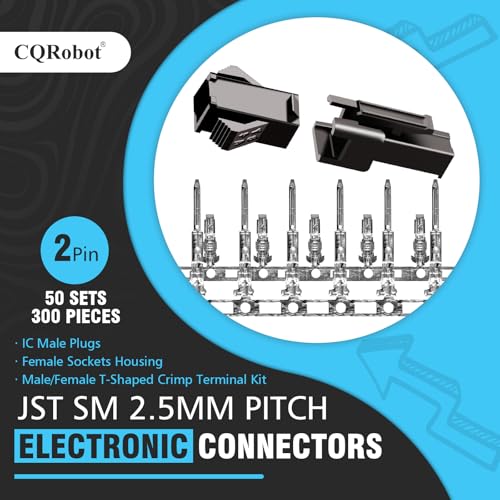 CQRobot JST SM 2.5 mm Pitch 2-Pin Electronic Connector IC Male Plugs, Female Sockets Housing and Male/Female T-Shaped Crimp Terminal Kit. 50 Sets/300 Pieces Wire-Wire Adapter Cable Assembly. - Image 2