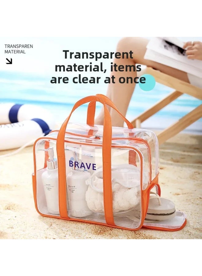 Generic PVC Transparent Waterproof Swimming Beach Bag Fitness Vacation Shoe Compartment Wet And Dry Separation Durable Sports Bag-Color:Medium Handbag Gray  - Image 4