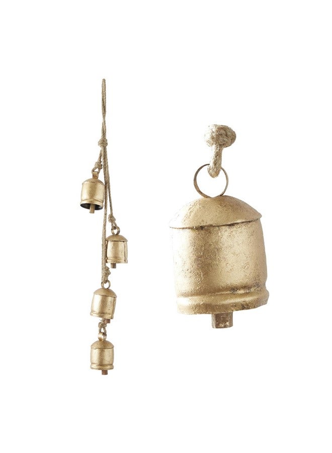 ديكو 79 أجراس زخرفية على شكل جرس بقرة معدني ريفي من ديكو 79، مقاس 4 × 3 × 29 بوصة، ذهبي - Image 1