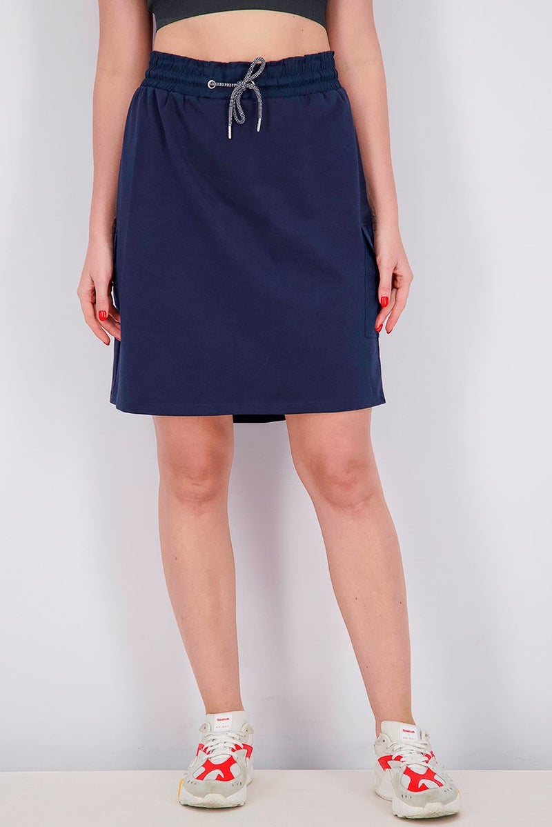 Tchibo Women Plain Cargo Pockets Midi Skirt, Navy - Image 1