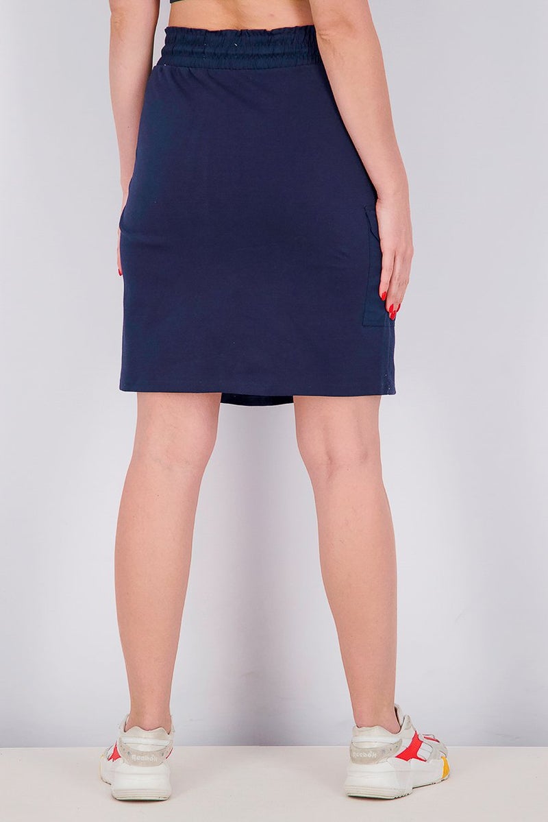 Tchibo Women Plain Cargo Pockets Midi Skirt, Navy - Image 4