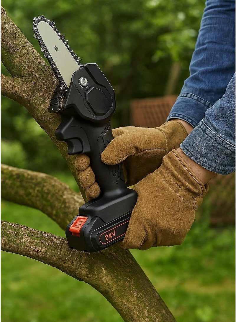 Mini Cordless Electric Chainsaw, 24V Battery Powered Handheld Chainsaw with 4-Inch Guide Bar, Brushless Motor, Portable Tree Pruning Saw for Branch Trimming, Wood Cutting and Garden Maintenance - Image 3