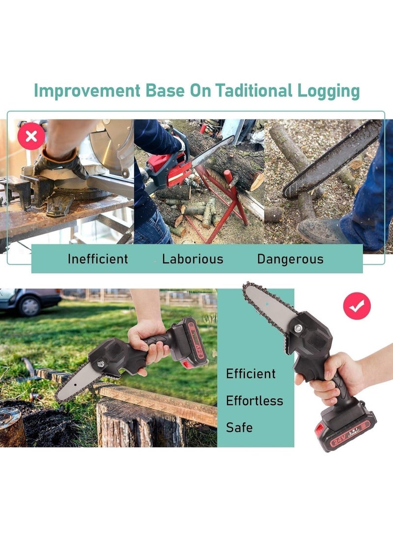 Mini Cordless Electric Chainsaw, 24V Battery Powered Handheld Chainsaw with 4-Inch Guide Bar, Brushless Motor, Portable Tree Pruning Saw for Branch Trimming, Wood Cutting and Garden Maintenance - Image 5