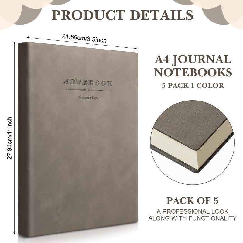 Satinior 5 Pack A4 Notebooks Large Journal 360 Pages Leather Softcover Hardcover Notebooks Thick Paper Lined Notepad For Office School Business Note Taking Writing  8.5'' X 11''(Mixed Color) - Image 2