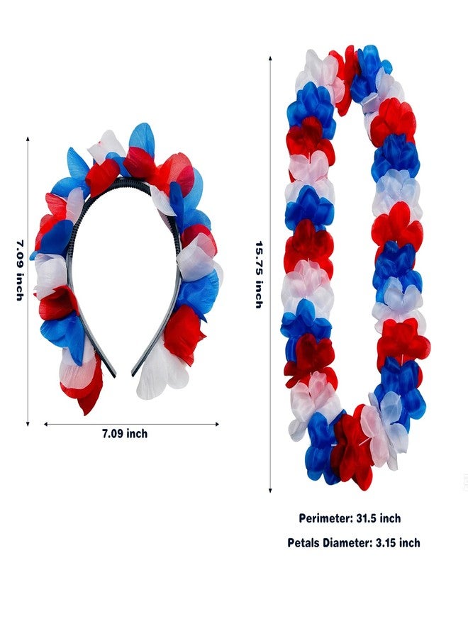 Becfupo 9 Pcs Red Blue White Flower Headbands And 9 Pcs Patriotic Leis Necklaces For 4th Of July Decoration, Independence Day Parade - Image 2