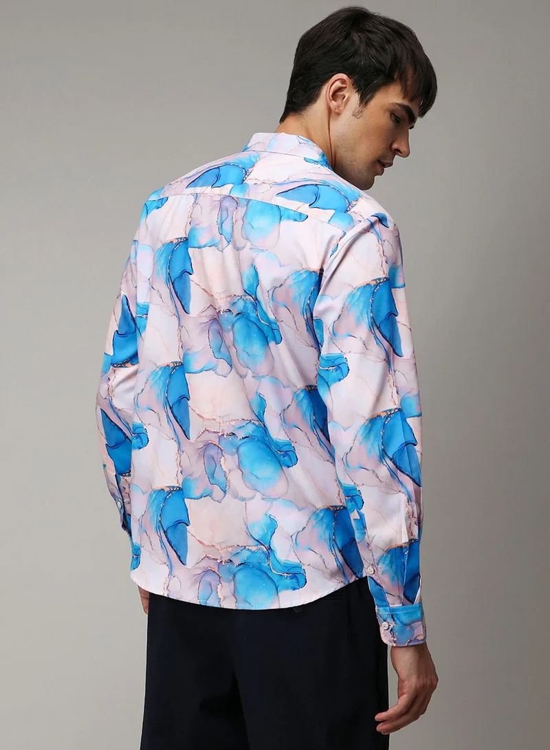 Campus Sutra Campus Sutra Men's Sky Blue & Ivory White Marble Shirt For Casual Wear | Spread Collar | Long Sleeve | Button Closure | Shirt Crafted With Comfort Fit For Everyday Wear