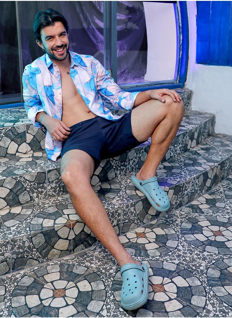 Campus Sutra Campus Sutra Men's Sky Blue & Ivory White Marble Shirt For Casual Wear | Spread Collar | Long Sleeve | Button Closure | Shirt Crafted With Comfort Fit For Everyday Wear  - Image 2