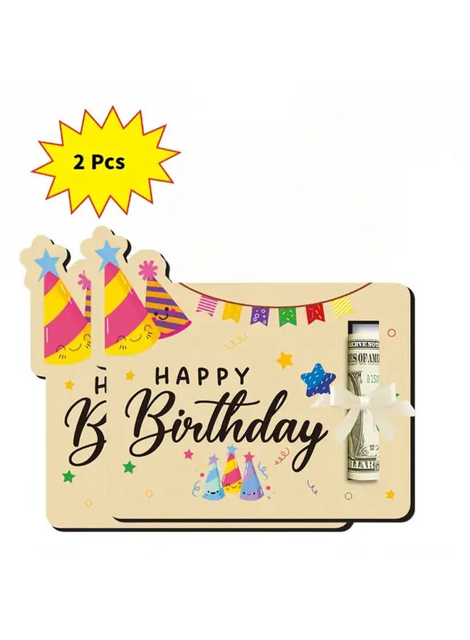 2 Piece Set Handcrafted Natural Fiberboard Wooden Birthday Money Clip Creative Cash Gift DIY Wooden Birthday Card Home Decor For Birthdays Weddings Anniversaries Christmas Valentine Day Graduation Season Gifts For Men Women - Image 1