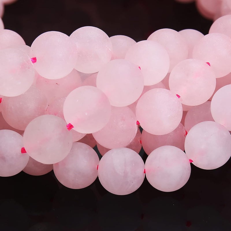 AUREHEN Natural Matte Pink Quartz Beads, 6MM Round Frosted Unpolished Loose Gemstone Beads for Bracelet Necklace Jewelry Making, Energy Stone Healing Power with Stretch Beading Cord - Image 3