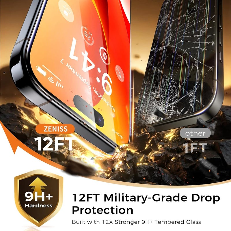 Zeniss NeverBreak 9H+ Hardness for iPhone 15 Plus Screen Protector 12FT Military Grade Protection (Scratch, Shatter, Drop Resistance) 15Plus Tempered Glass Full Edge Coverage Case Friendly 6.7" 2 Pack - Image 2