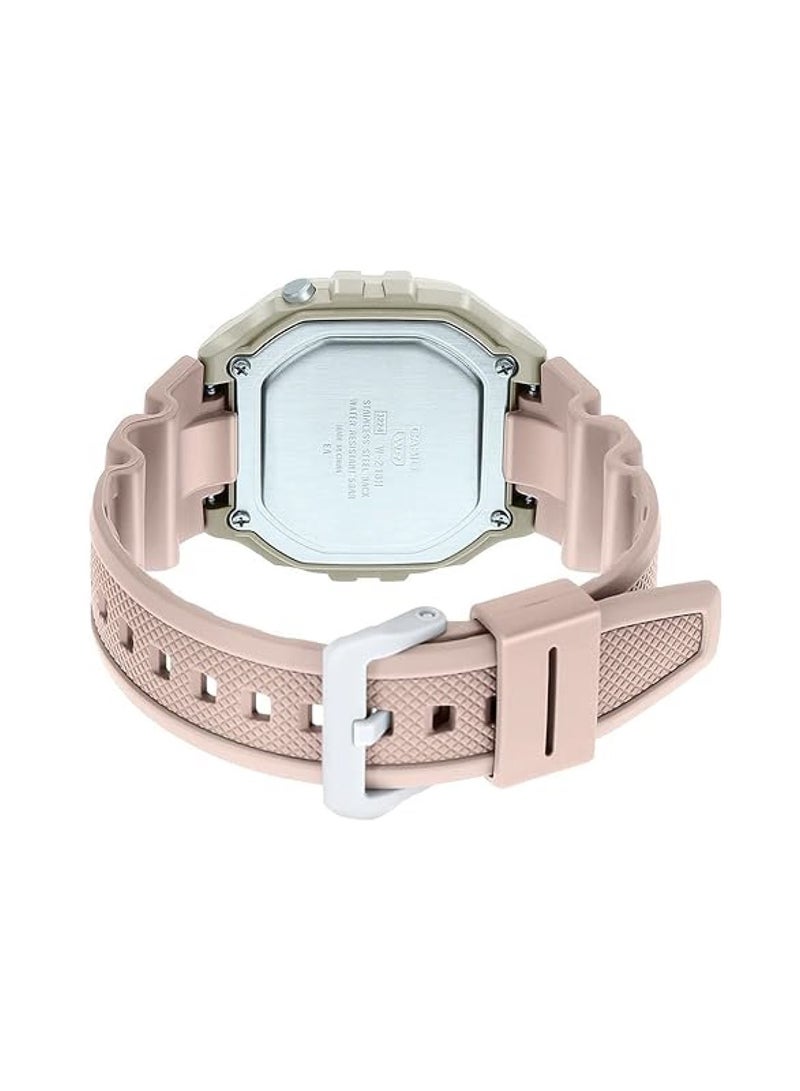 CASIO ساعة معصم رقمية من الراتنج بشكل سداسي للجنسين W-218HC-4A2VDF - 44 مم - وردي - Image 4