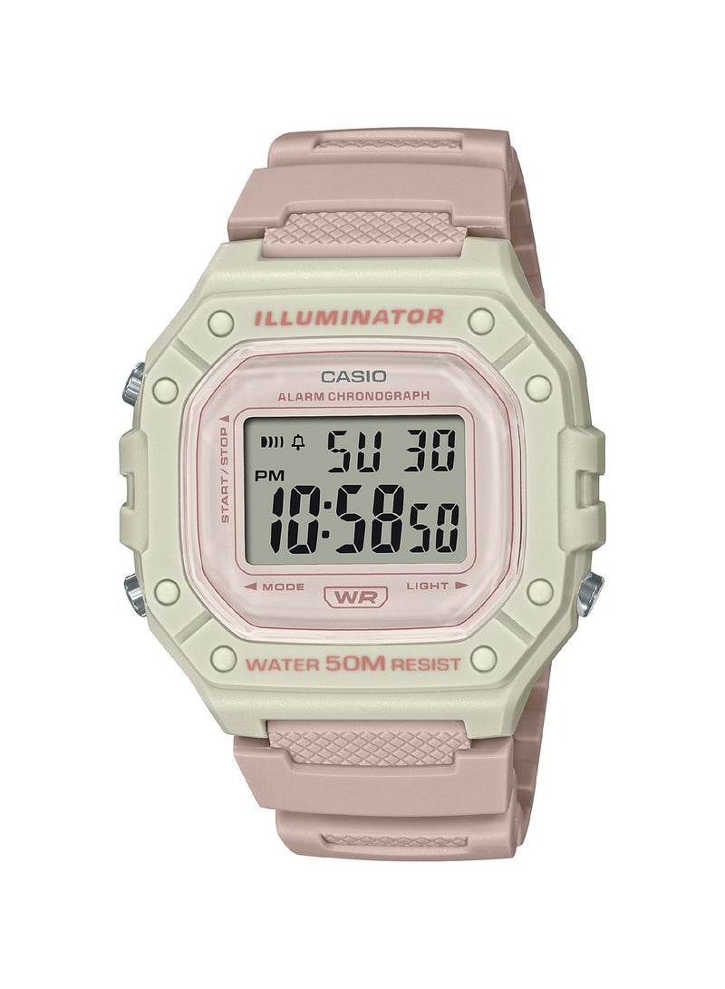 CASIO ساعة معصم رقمية من الراتنج بشكل سداسي للجنسين W-218HC-4A2VDF - 44 مم - وردي - Image 1