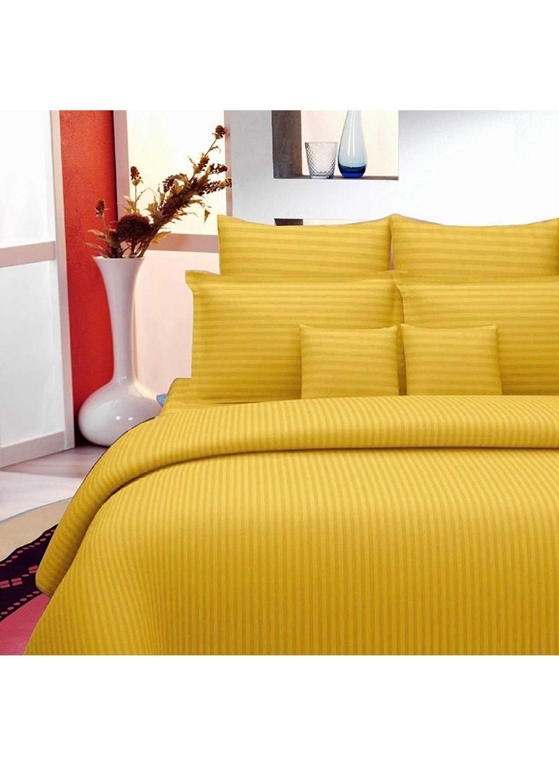 Ab Home Decor Ab Home Decor Glace Cotton Satin Striped Premium Plain Color Bedsheet for Double Bed King Size with Two Pillow Covers 90 x 100 Inch Yellow  - Image 1