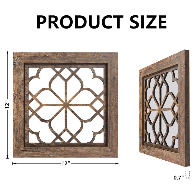HMANGE Boho Wall Mirror Decor, Set of 2 Rustic Farmhouse Mirror 12x12 Inch, Square Shatterproof Vintage Style Mirrors for Wall, Small Decorative Mirrors for Living Room, Bedroom(Redbrown) - Image 4