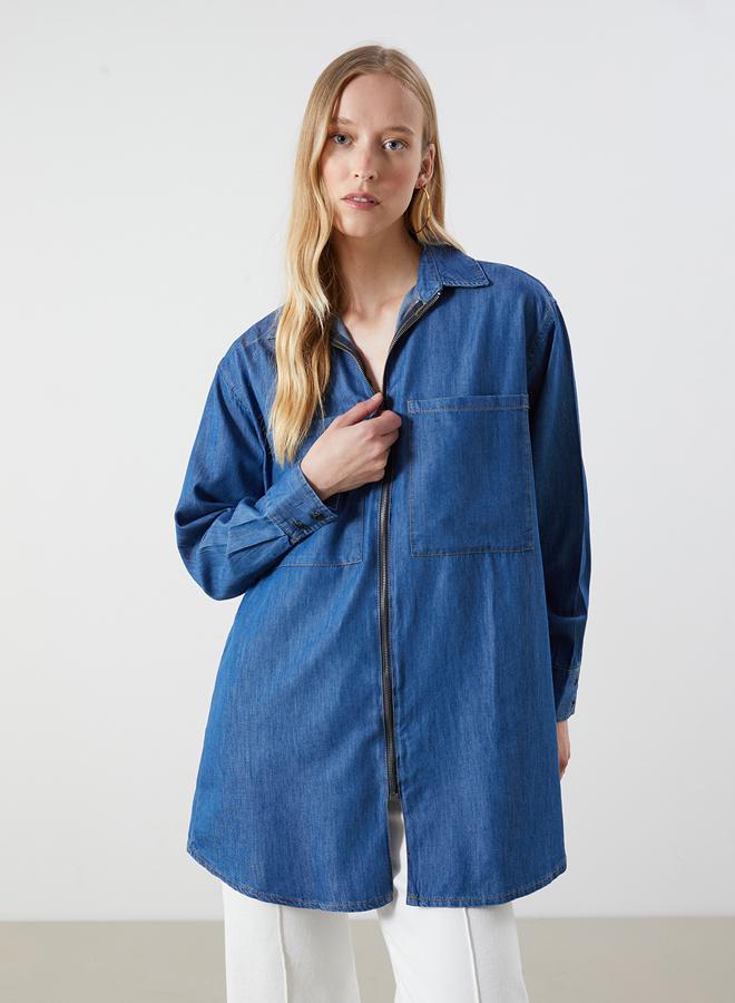 LC WAIKIKI Collared Neck Women's Denim Tunic - Image 1