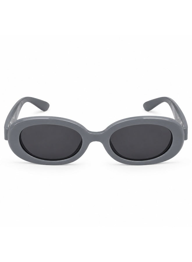Oval Sunglasses with Dark Smoke Lenses and Grey Full-Rim Frame - Image 1