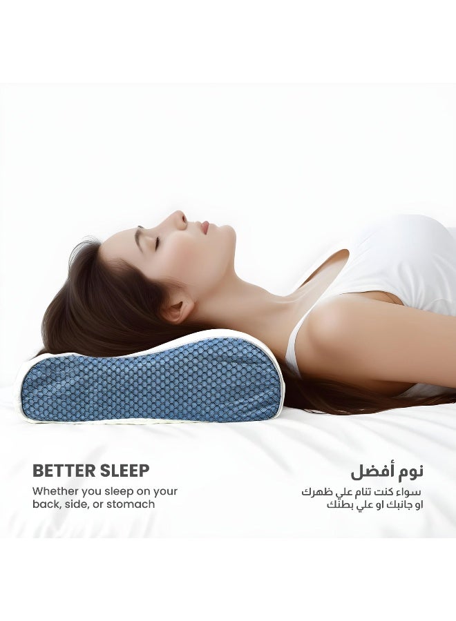 REST Ergonomic Mesh Memory Foam Pillow White 60x35cm (9-11cm) Orthopedic Pillow for Neck and Shoulder Pain Relief Contour Bed Pillows for Side Back Stomach Sleepers with Washable Cover - Image 2