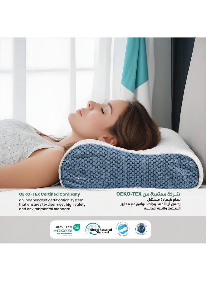REST Ergonomic Mesh Memory Foam Pillow White 60x35cm (9-11cm) Orthopedic Pillow for Neck and Shoulder Pain Relief Contour Bed Pillows for Side Back Stomach Sleepers with Washable Cover - Image 3