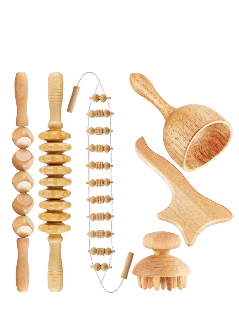 XiuWoo 100ml massage oil and 6 Pieces Wood Therapy Kit Massage Tools Maderoterapia Kit Wood Massager Roller Wood Gua Sha Roller Manual Wooden Fascia Massage for Release Cellulite Muscle Blasting Pain Relief  - Image 2