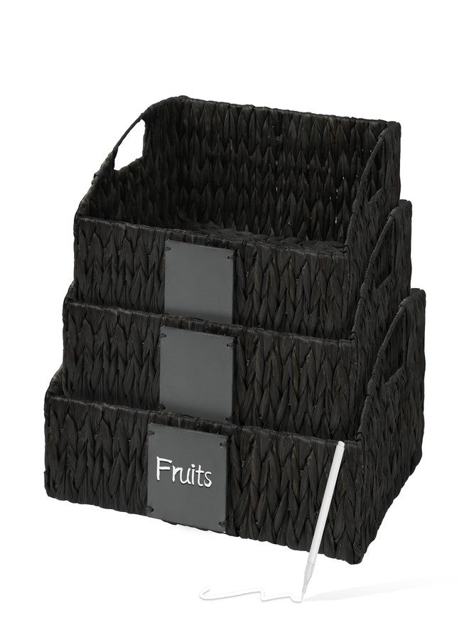 Ollieroo Rattan Storage Basket, Handwoven Wicker Basket for Storage with Built-in Handles, Pantry Baskets for Shelves, Bedroom, Bathroom, Laundry Room or Kitchen(Black) - Image 1