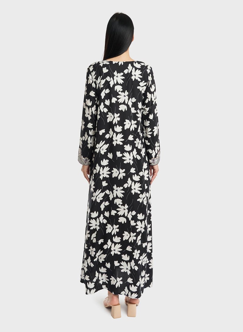 KASHKHA Rayon Floral Monochrome Print Jalabiya - Image 4