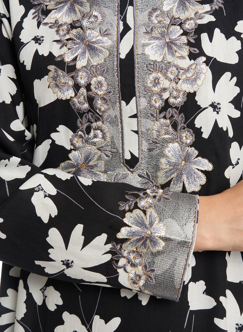 KASHKHA Rayon Floral Monochrome Print Jalabiya - Image 5